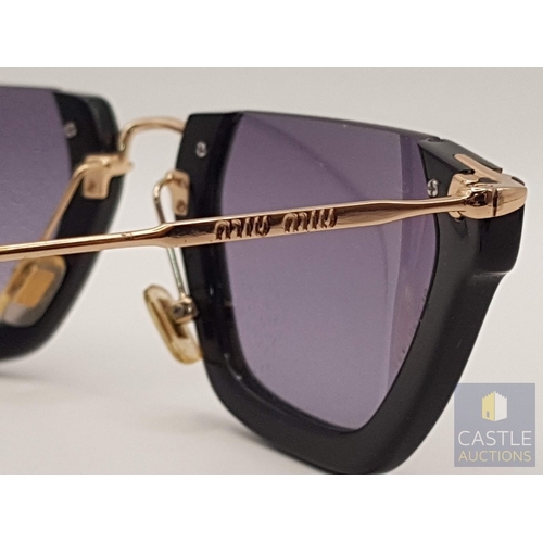 173A - MIU MIU Rasoir 12QS Sunglasses, Black/Grey Lenses, Black Frame and Gold -Tone Metal Nose Bridge and ... 