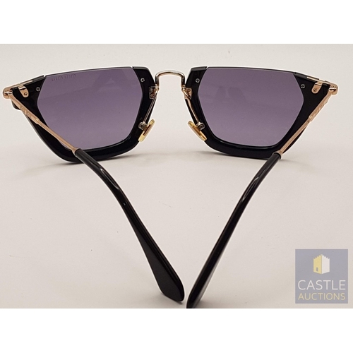 173A - MIU MIU Rasoir 12QS Sunglasses, Black/Grey Lenses, Black Frame and Gold -Tone Metal Nose Bridge and ... 