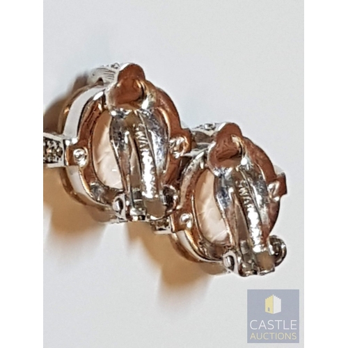 356 - Swarovski Pair of Retro Style Clips- On, Callura Sparkly Peach Crystals, Cushion Cut Square Crystals... 
