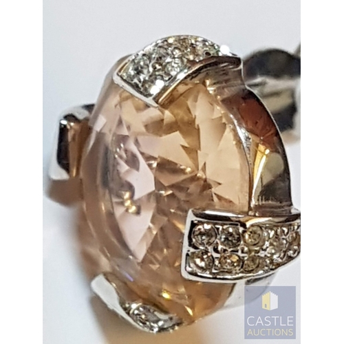 356 - Swarovski Pair of Retro Style Clips- On, Callura Sparkly Peach Crystals, Cushion Cut Square Crystals... 
