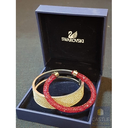 357 - Swarovski 2x Bracelets; Bangle/Cuff with Large Amount Zirconia Crystals and Stardust Fuchsia Bangle ... 