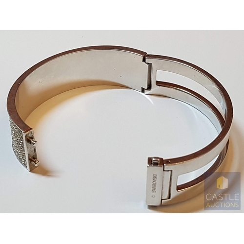 357 - Swarovski 2x Bracelets; Bangle/Cuff with Large Amount Zirconia Crystals and Stardust Fuchsia Bangle ... 