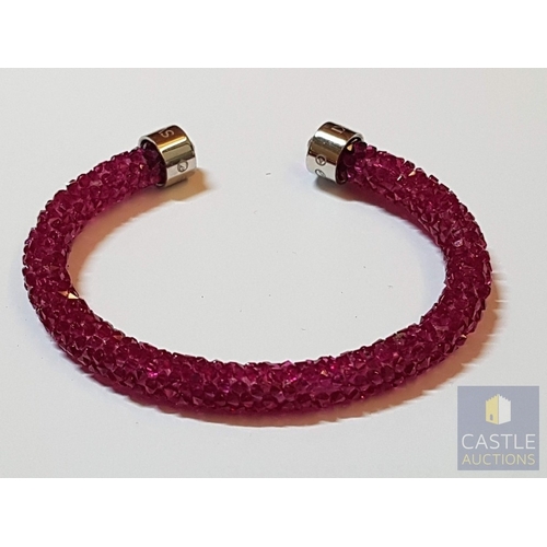 357 - Swarovski 2x Bracelets; Bangle/Cuff with Large Amount Zirconia Crystals and Stardust Fuchsia Bangle ... 