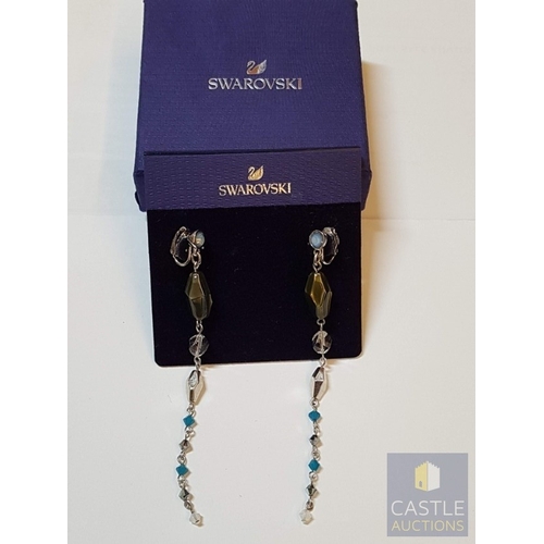 358 - Swarovski Rhinestone Dangle/Drop Clip- On/Earrings with Multicolored Crystals.