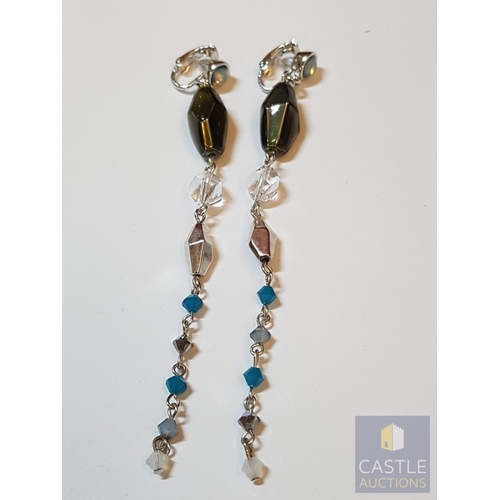 358 - Swarovski Rhinestone Dangle/Drop Clip- On/Earrings with Multicolored Crystals.