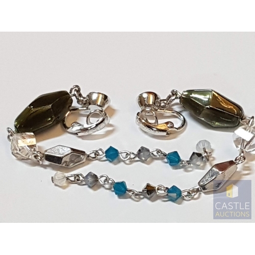 358 - Swarovski Rhinestone Dangle/Drop Clip- On/Earrings with Multicolored Crystals.