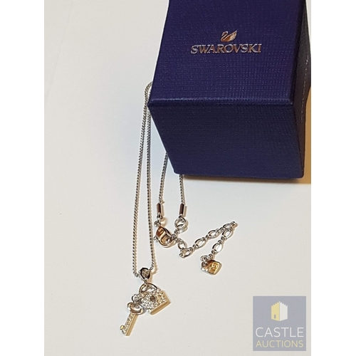 359 - Swarovski Necklace with Pendants (Padlock and Key), Decorated with Little Zircons, See Multiple Phot... 
