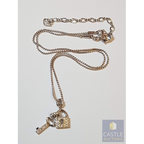 359 - Swarovski Necklace with Pendants (Padlock and Key), Decorated with Little Zircons, See Multiple Phot... 