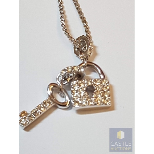 359 - Swarovski Necklace with Pendants (Padlock and Key), Decorated with Little Zircons, See Multiple Phot... 