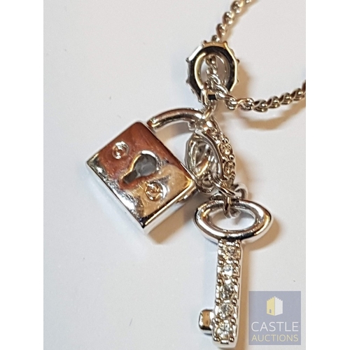 359 - Swarovski Necklace with Pendants (Padlock and Key), Decorated with Little Zircons, See Multiple Phot... 