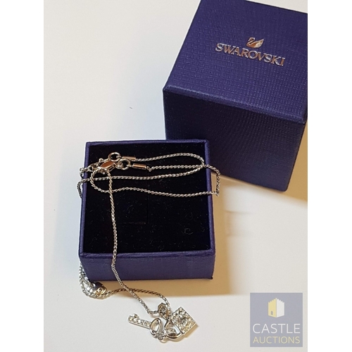 359 - Swarovski Necklace with Pendants (Padlock and Key), Decorated with Little Zircons, See Multiple Phot... 