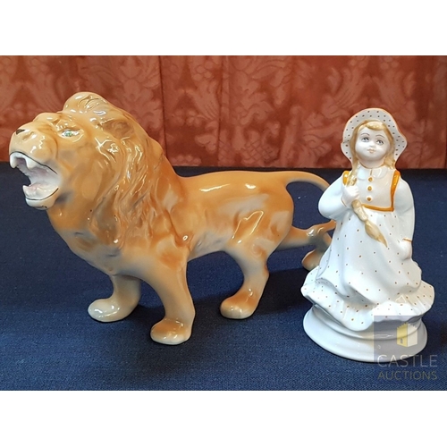 364 - Alba Iulia Vintage Mid- Century Porcelain Figurines, Circa 60's, Made in Romania; 'Lion with Blue Ey... 