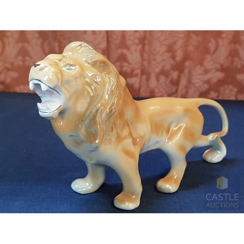 364 - Alba Iulia Vintage Mid- Century Porcelain Figurines, Circa 60's, Made in Romania; 'Lion with Blue Ey... 