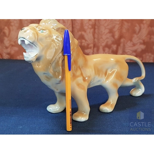364 - Alba Iulia Vintage Mid- Century Porcelain Figurines, Circa 60's, Made in Romania; 'Lion with Blue Ey... 
