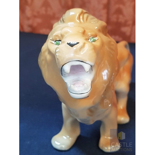 364 - Alba Iulia Vintage Mid- Century Porcelain Figurines, Circa 60's, Made in Romania; 'Lion with Blue Ey... 