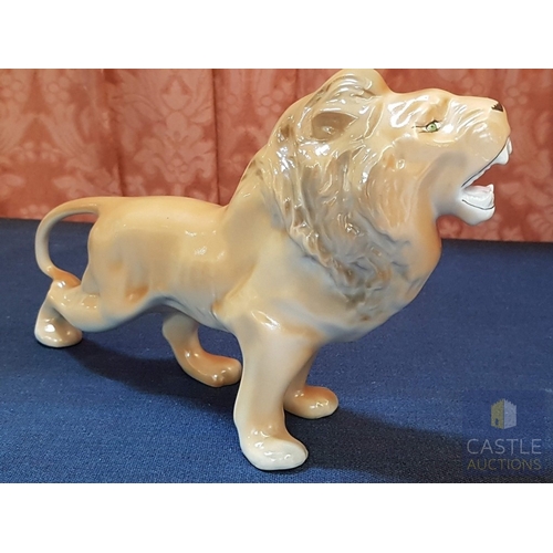 364 - Alba Iulia Vintage Mid- Century Porcelain Figurines, Circa 60's, Made in Romania; 'Lion with Blue Ey... 