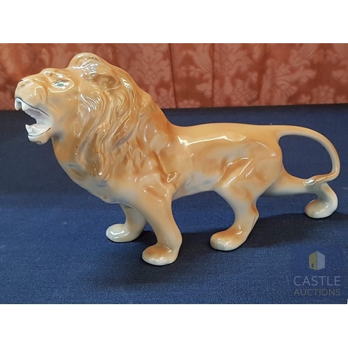 364 - Alba Iulia Vintage Mid- Century Porcelain Figurines, Circa 60's, Made in Romania; 'Lion with Blue Ey... 