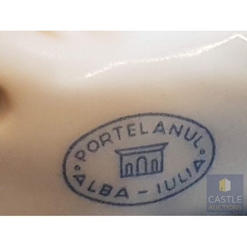 364 - Alba Iulia Vintage Mid- Century Porcelain Figurines, Circa 60's, Made in Romania; 'Lion with Blue Ey... 