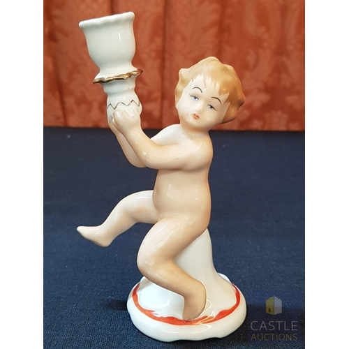 365 - Mid- Century, Circa 70's Porcelain Cherub Candle Holder, Made in Romania, Manufacturer ARPO (Argesan... 