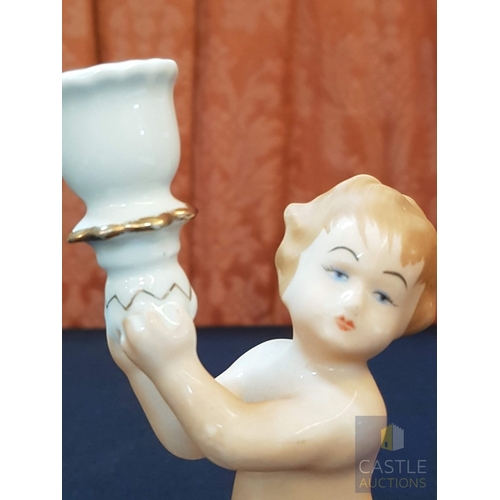 365 - Mid- Century, Circa 70's Porcelain Cherub Candle Holder, Made in Romania, Manufacturer ARPO (Argesan... 
