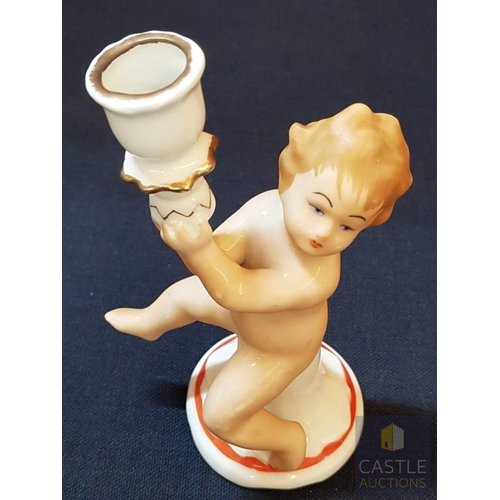 365 - Mid- Century, Circa 70's Porcelain Cherub Candle Holder, Made in Romania, Manufacturer ARPO (Argesan... 