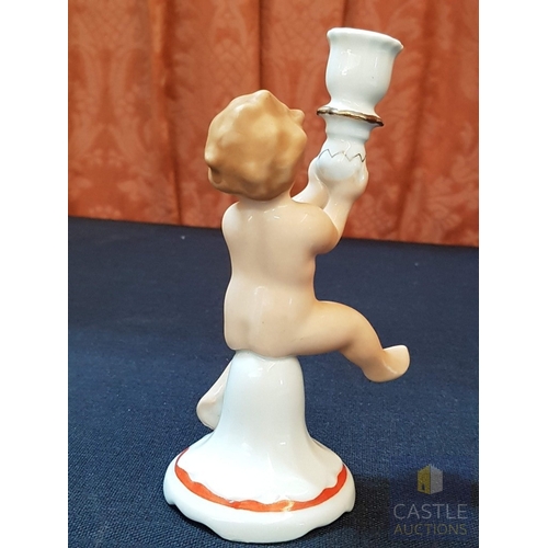 365 - Mid- Century, Circa 70's Porcelain Cherub Candle Holder, Made in Romania, Manufacturer ARPO (Argesan... 