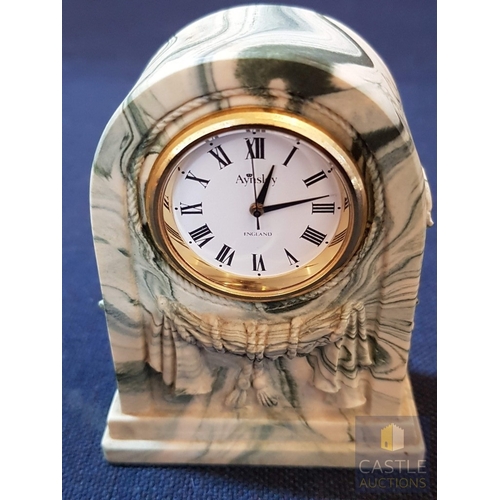 366 - Aynsley Portlandware Miniature Quartz Mantel Clock, Peacock Green Marble Effect (Approx. 8cm x 6cm x... 