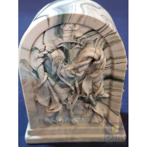 366 - Aynsley Portlandware Miniature Quartz Mantel Clock, Peacock Green Marble Effect (Approx. 8cm x 6cm x... 