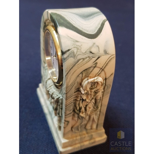 366 - Aynsley Portlandware Miniature Quartz Mantel Clock, Peacock Green Marble Effect (Approx. 8cm x 6cm x... 