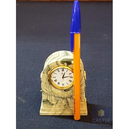 366 - Aynsley Portlandware Miniature Quartz Mantel Clock, Peacock Green Marble Effect (Approx. 8cm x 6cm x... 