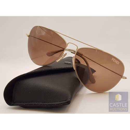 380 - Fendi Aviator Women's Ivory Sunglasses, Metal Frame in Ivory Tone and Brown Lenses, Together Case, M... 