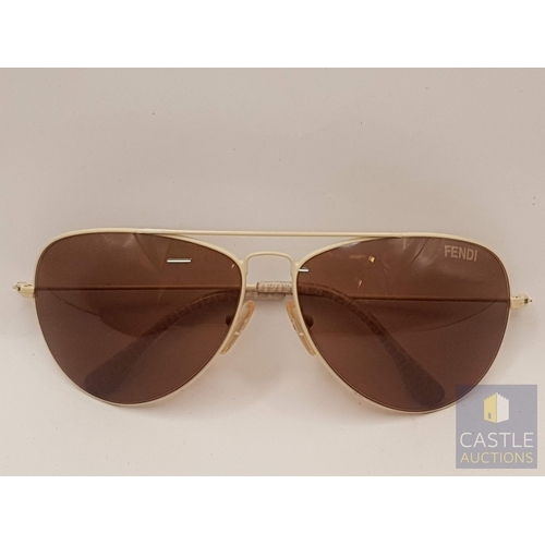 380 - Fendi Aviator Women's Ivory Sunglasses, Metal Frame in Ivory Tone and Brown Lenses, Together Case, M... 