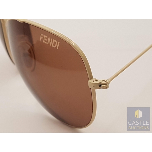 380 - Fendi Aviator Women's Ivory Sunglasses, Metal Frame in Ivory Tone and Brown Lenses, Together Case, M... 