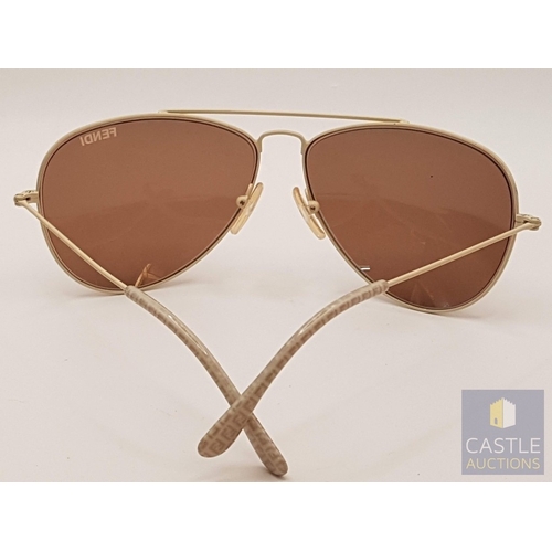 380 - Fendi Aviator Women's Ivory Sunglasses, Metal Frame in Ivory Tone and Brown Lenses, Together Case, M... 