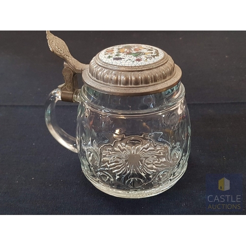 376 - Vintage BMF Beer Stein Bierseidel, Embossed Glass Body and Metal Hinged Lid (Approx. H: 13.5cm Ø: 10... 