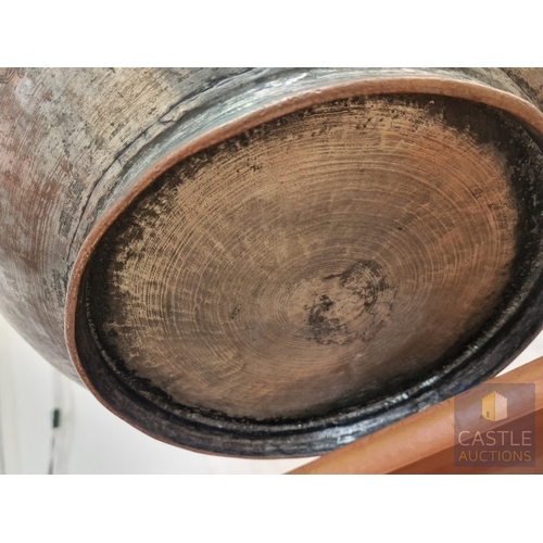 733J - Large & Heavy Antique Persian Tinned Copper Bowl with Hand Engraving, (Approx. H: 20cm Ø: 45cm), Tog... 