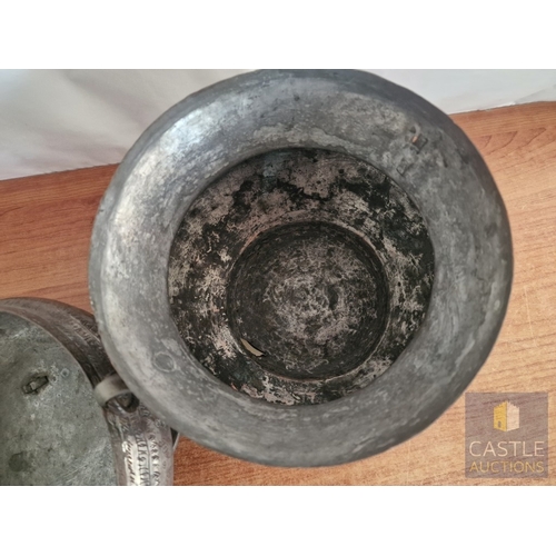 734J - Antique Engraved Copper Middle Eastern Food Container, with Hinged Cover, From Azerbaijan, (Approx. ... 