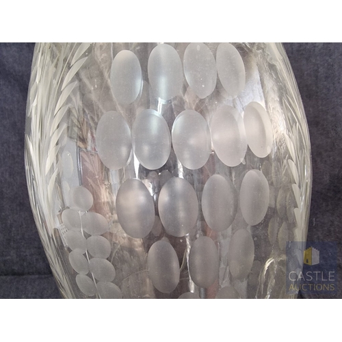 741J - Pair of Vintage Etched Handblown Glass Hurricane Shades for Candles, with Round Glass Plates, Decora... 