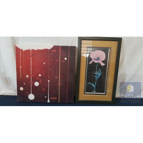 750J - Framed Print With A Botanical Style Poppy Art Design.
(Approx. 57cm x 35cm)
Together With An Abstrac... 