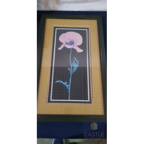 750J - Framed Print With A Botanical Style Poppy Art Design.
(Approx. 57cm x 35cm)
Together With An Abstrac... 