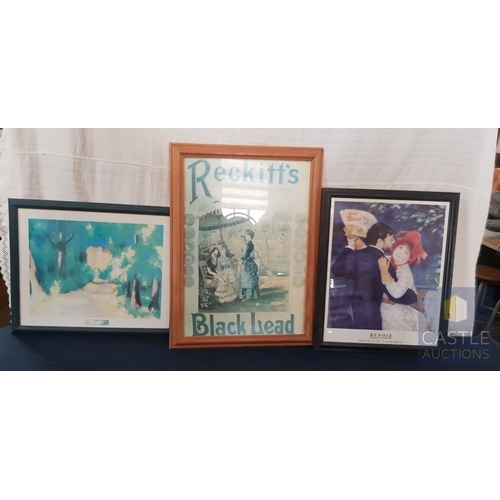 751J - 3 x Pictures Consisting Of, Framed Vintage Reckitts Black Lead Advertising Print. (Approx. 68cm x 50... 