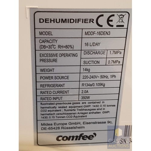 759J - COMFEE Dehumidifier, Model; MDDF- 16DEN3 (Approx. 34cm x 24cm x 49.5cm), * Basic Test & Working *