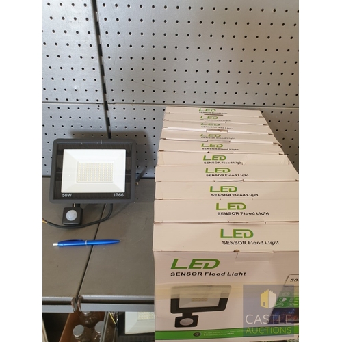 771J - 10 x 50Watt LED Sensor Floodlights, Unused In Original boxes.