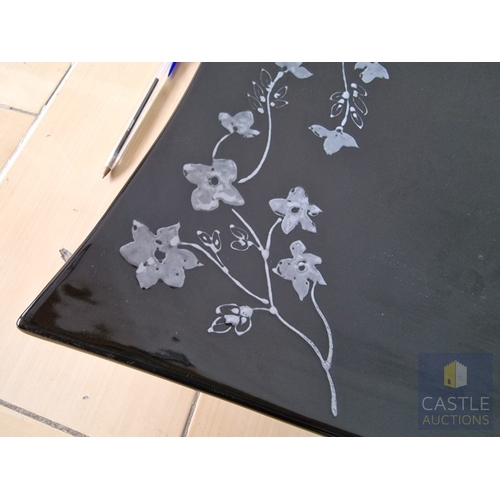 781J - Large Square Shape Shallow Bowl, Black Colour with Gently Raised Corners and Floral Pattern, (Approx... 