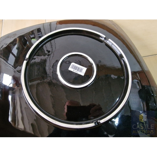 781J - Large Square Shape Shallow Bowl, Black Colour with Gently Raised Corners and Floral Pattern, (Approx... 