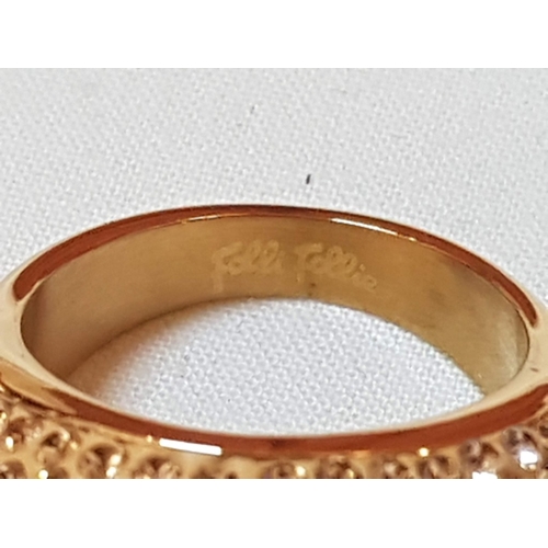 784J - Folli Follie Costume Jewelry Collection; Silver Tone Pair of Hoop Earrings, Gold Tone Pave Dome Ring... 