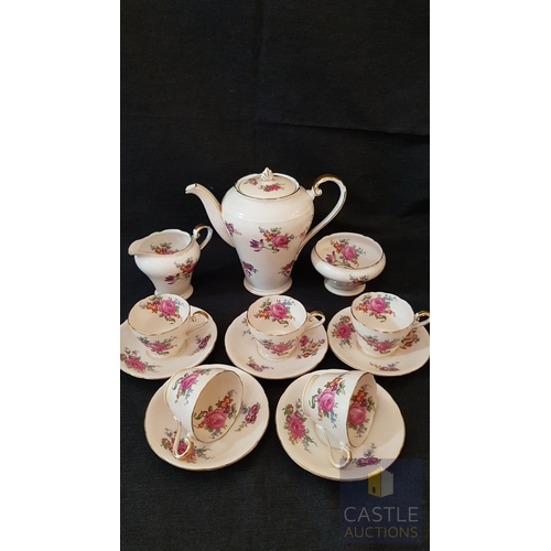 787J - Vintage Light Pink Tone Porcelain 'AYNSLEY' Coffee Set with Rose Pattern; Coffee Pot (Cracked Lid- S... 