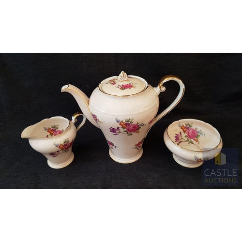 787J - Vintage Light Pink Tone Porcelain 'AYNSLEY' Coffee Set with Rose Pattern; Coffee Pot (Cracked Lid- S... 