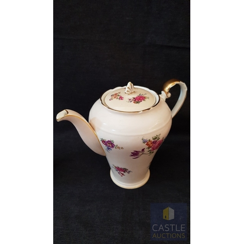 787J - Vintage Light Pink Tone Porcelain 'AYNSLEY' Coffee Set with Rose Pattern; Coffee Pot (Cracked Lid- S... 