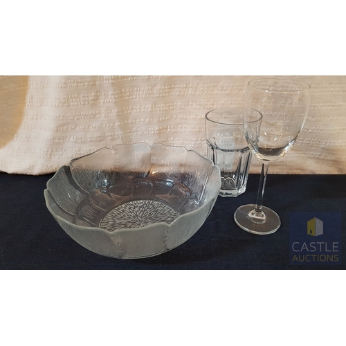 811J - Assorted Kitchen Collection; Set of 6x Ordinary Water Glasses, Royal Blue Glasses Bowls, Floral Shap... 